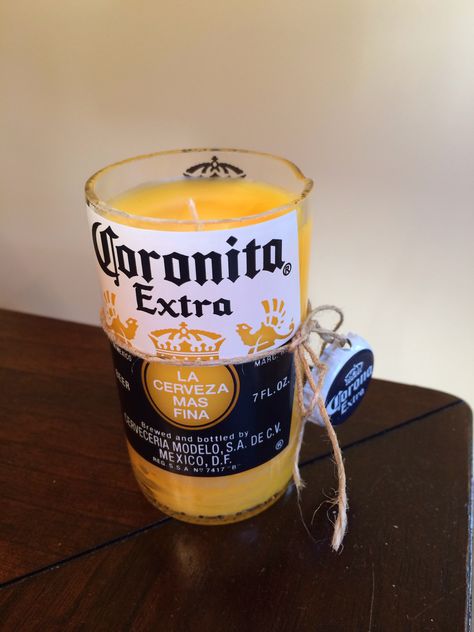 Candle made out of a Coronita bottle. Lime scented. My boyfriend drank the beer, I cut the glass and made the candle. He liked helping me with this project. Making A Candle, Candle Making Machine, Upcycled Bottles, Beer Candle, Candle Diy, Candle Making Wax, Candle Supplies, Bottle Candles, Business Decor