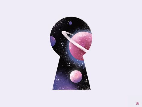 Through the keyhole by Jerzy Wierzy on Dribbble Doorway To Space Tattoo, Key Hole Art, Looking Through A Keyhole Drawing, Keyhole Illustration, Keyhole Tattoo, Door Illustration, Lock Art, Hole Drawing, Creative Logo Design Art