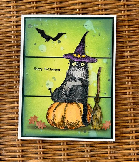 Snarky Cats Halloween Cards, Crazy Cats Cards, Halloween Cards Diy, Spooky Crafts, Halloween Stamps, Crazy Birds, Watercolor Autumn Leaves, Cats Halloween, Tim Holtz Stamps