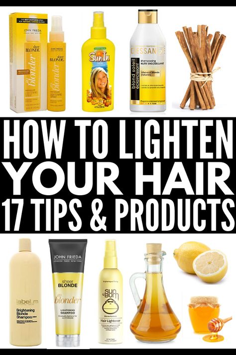 How to Naturally Lighten Hair | If you want to know how to lighten hair naturally with lemon, cinnamon, apple cider vinegar, chamomile, vitamin C, and other products you already have lying around the house, these tips, techniques, and hair lightening products will teach you how to get lighter locks overnight without damage (and without spending hours in the sun!). #howtolightenhair #naturalhighlights #hairremedies #naturalremedies #DIYhair #DIYhaircolor Sun In Hair Lightener Before And After, Lemon Hair Lightening, Naturally Lighten Hair, Permanent Facial Hair Removal, Lighten Hair Naturally, Hair Lightening, Lighten Hair, Leg Hair Removal, Electrolysis Hair Removal