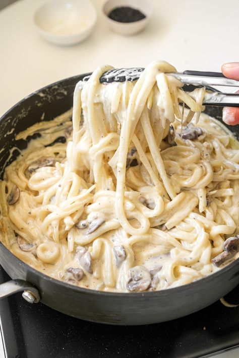 Creamy Miso Mushroom Udon - One Happy Bite