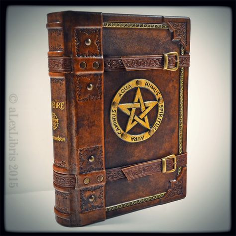 An exquisite hand made large leather journal for you to record your encounters with magic, spells and the mysteries the world has to offer.  http://www.alexlibris-bookart.com Large Leather Journal, Hollow Book, Leather Book Covers, Book Of Shadow, Rpg Map, Leather Book, Magic Book, Leather Books, Handmade Books