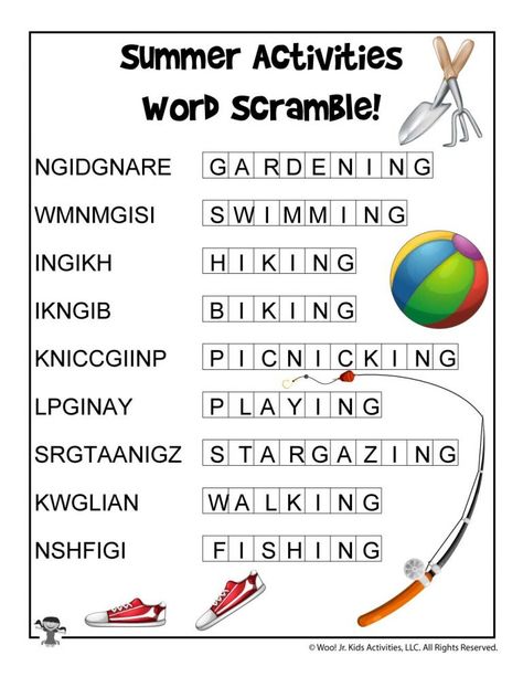 Summer Word Searches and Summer Word Puzzles | Woo! Jr. Kids Activities Elderly Activities Crafts, Senior Living Activities, Quarantine Activities, Therapeutic Recreation, Scramble Words, Locker Hooking, Scramble Game, Summer Words, Recreation Therapy