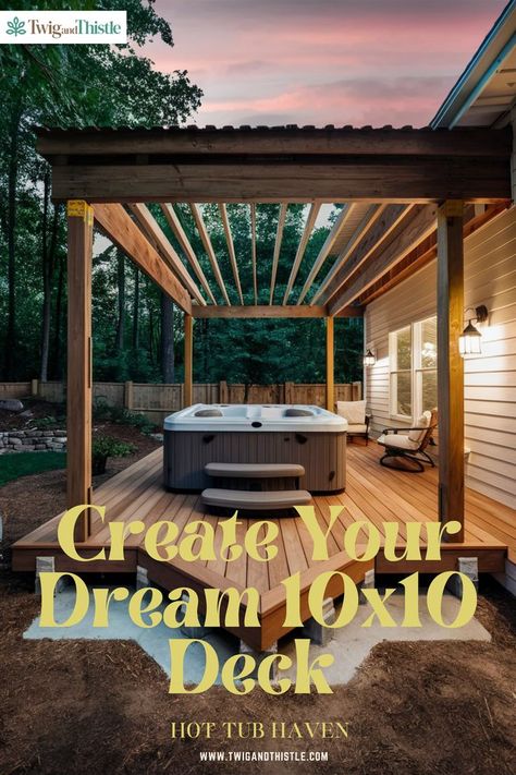 10x10 Deck Diy Hot Tub Platform, Hot Tub Platform Ideas, Hot Tub Deck Ideas, Creative Deck Ideas, Ground Level Deck, Deck Inspiration, Tub Deck, Hot Tub Patio, Spa Oasis