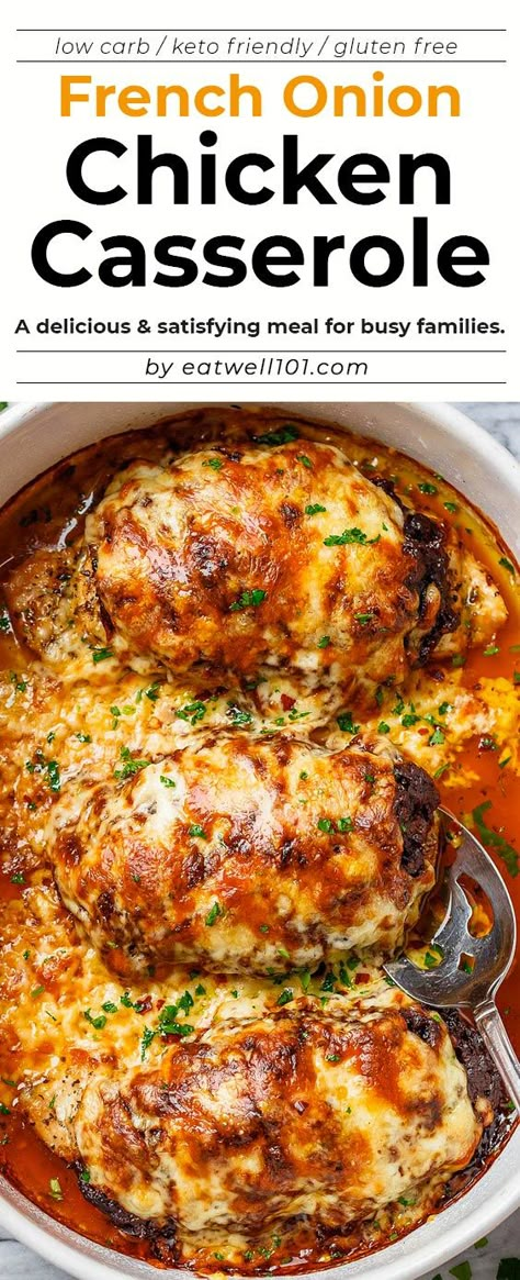 French Onion Chicken Casserole - #chicken #recipe #eatwell101 - This chicken casserole makes a delicious and satisfying everyday meal for busy families. #keto #lowcarb - #recipe by #eatwell101® French Onion Stuffed Chicken, French Onion Chicken Casserole, Onion Chicken Casserole, Slow Cooker Dinners, French Onion Chicken, Chicken Casseroles, Onion Chicken, Stuffed Chicken, Steak Dinner