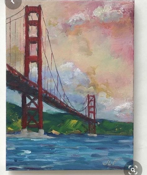 Golden Bridge San Francisco, Golden Gate Bridge Painting, Bridge Drawing, Bridge Painting, San Francisco Golden Gate Bridge, Dorm Art, City Wall Art, Online Wall Art, Painting Art Projects