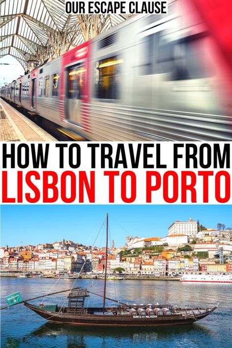 Planning a trip to Portugal and looking for the best way to get from Lisbon to Porto? Here's how! lisbon to porto train | porto to lisbon train | portugal itinerary | portugal travel tips | driving from lisbon to porto | lisbon to porto road trip Portugal Train, Portugal Itinerary, Lisbon Portugal Travel, Trip To Portugal, Porto Travel, Southern Europe, Train Car, Portugal Travel, Planning A Trip