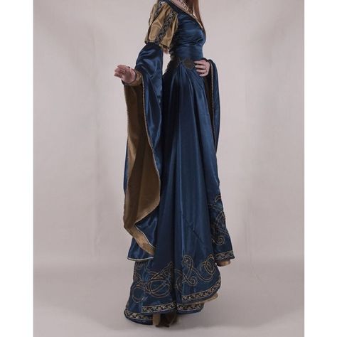 So nice! Medieval ❤ liked on Polyvore featuring dresses Medieval Dress Puffy Sleeves, Medieval Dress Sleeves, Medieval Dress Embroidery, Historical Medieval Dress, Medieval Dress Costume, Blue Medival Outfits, Medieval Formal Dress, Fancy Medieval Dresses, Medieval Style Dress