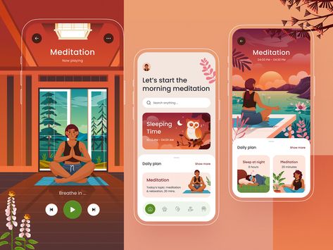 Meditation Mobile App ⛰️ Current Graphic Design Trends, Music Ui, App Design Trends, App Design Ideas, Ux Design Trends, Best Ui Design, Graphic Design Examples, Ios App Design, 3d Graphic Design