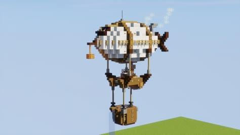 Watering Airship Minecraft Project Minecraft Hot Air Balloon Easy, Minecraft Airship Blueprints, Minecraft Blimp, Air Ship Minecraft, Minecraft Hot Air Balloon, Minecraft Airship, Flying Boat Minecraft, D&d Airship, Minecraft Steampunk