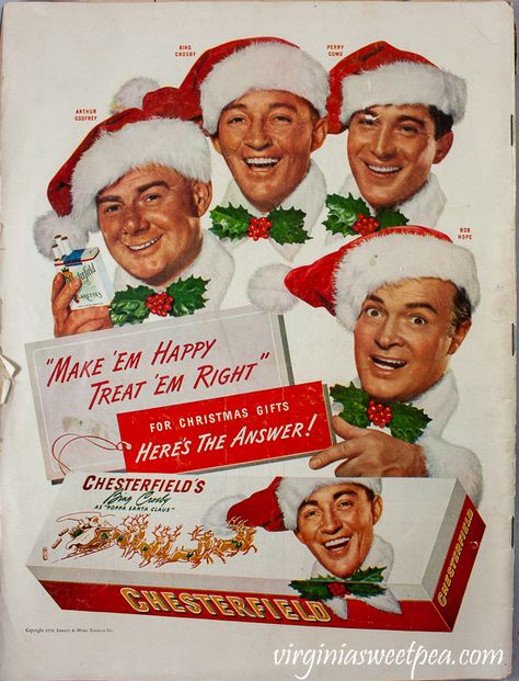 Life Magazine from December 25, 1950 - Chesterfield Christmas cigarette ad Christmas Advertising, Perry Como, Christmas Ephemera, Bob Hope, Vintage Christmas Images, Bing Crosby, Christmas Ad, Mid Century Christmas, Santa Hats