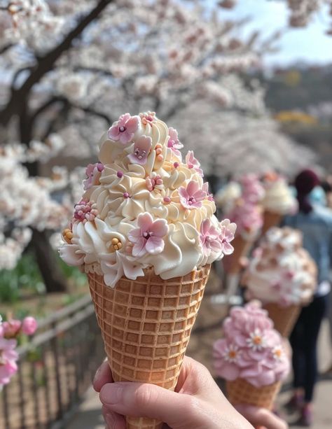 Pretty Ice Cream Cake, Pretty Desserts Aesthetic, Deserts Aesthetic, Flower Ice Cream, Japan Dessert, Ice Cream Aesthetic, Fancy Ice Cream, Dessert Art, Desain Pantry