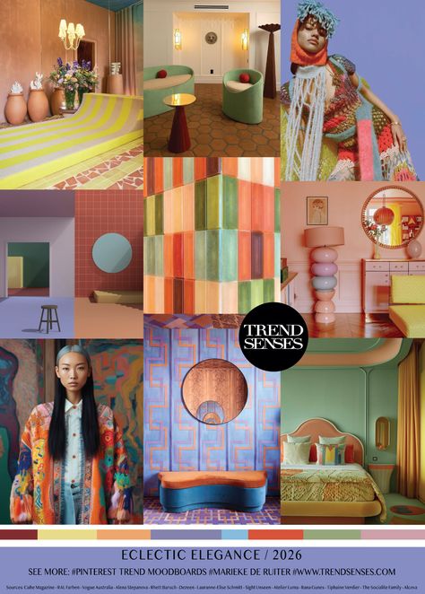 ECLECTIC ELEGANCE // 2026 – Trendsenses - #trend - #trending - #moodboard #2026 #forecasting - #mariekederuiter - 2026 - Sources: Cube Magazine – RAL Farben – Vogue Australia – Alena Stepanova – Rhett Baruch – Dezeen – Lauranne-Elise Schmitt – Sight Unseen – Atelier Luma – Rana Gunes – Tiphaine Verdier – The Socialite Family – Alcova Ss26 Color Trend, 2025 Trending Colors, Fashion Designer Studio Ideas, Ss26 Print Trends, 2026 Trend Forecast, Ss25 Fashion Trend Forecast, 2026 Color Trends, Trend Colors 2025, 2025 Trends Forecast