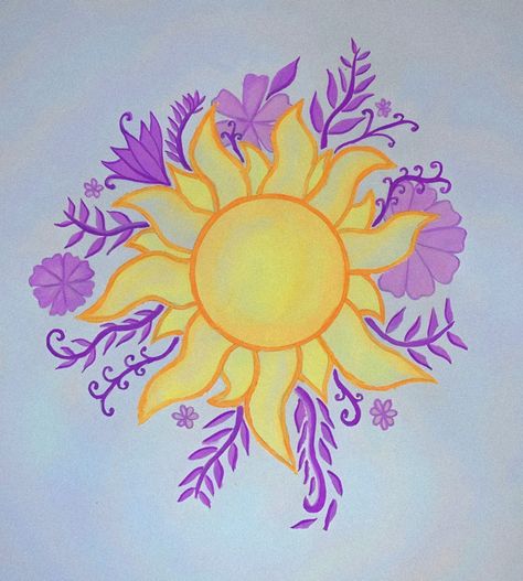 Easy Rapunzel Drawings, Rapunzel Tattoo Lanterns, Rapunzel Lanterns Drawing, Tangled Sun Drawing, Tangled Flower Painting, Rapunzel Drawing Easy, Rapunzel Crafts, Rapunzel Stuff, Rapunzel Tattoo