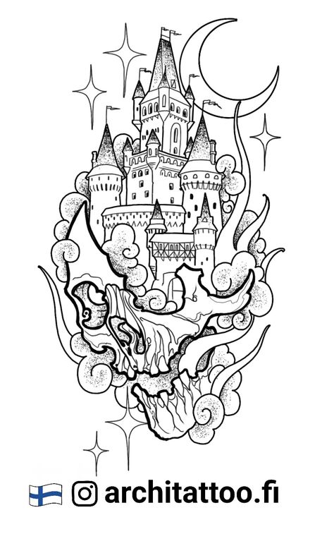 Dracula Tattoo, Small Dragon Tattoos, Castle Tattoo, Fantasy Tattoos, Chest Piece Tattoos, Painting Tattoo, Horror Tattoo, Tattoo Style Drawings, Tattoo Design Book