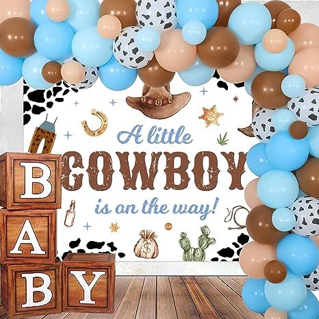 Cowboy Baby Shower Decorations, Cowboy Baby Shower Theme, Cow Baby Shower Theme, Rodeo Baby Shower, Baby Sprinkle Decorations, Baby Boy Balloons, Rodeo Baby, Fiesta Shower, Rodeo Birthday Parties