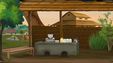 Rural house in the village 2d animation ... | Premium Photo #Freepik #photo #house #home #sky #castle 2d Cartoon Background, Village Animation, Wheat Crop, 3d Couple, 2d Background, Village Background, Free Green Screen Backgrounds, Free Cartoon Characters, Sky Castle