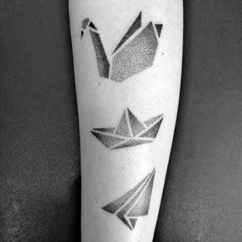 Paper Boat Tattoo, Boats Tattoo, Tattoo Airplane, Paper Airplane Tattoos, Paper Plane Tattoo, Best Origami, Airplane Tattoo, Boat Tattoo, Origami Tattoo