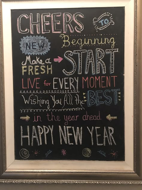 New Year Blackboard Ideas, New Year’s Eve Chalkboard Art, New Years White Board Ideas, Happy New Year Chalkboard Art, New Years Chalkboard Art, New Year Chalkboard Art, January Chalkboard Ideas, New Year Chalkboard, Pilates Board