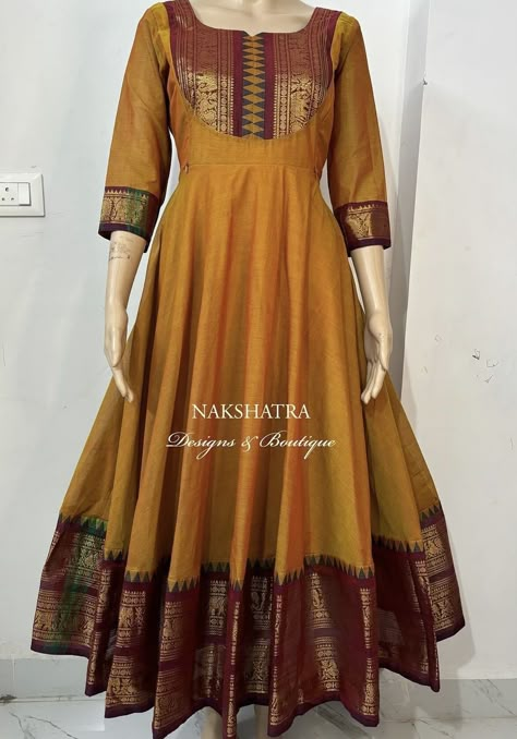 Anarkali Models For Stitching, Anarkali Suits From Old Saree, Dress Out Of Saree, Mangalagiri Pattu Dresses Designs, Frock Design For Stitching, Ready To Wear Dress, Chudi Neck Designs, Dress Designs For Stitching, Simple Frock