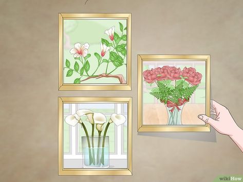 How to Arrange Three Pictures on a Wall: 12 Steps (with Pictures) Arrange 3 Pictures On The Wall, Square Pictures On Wall, Hanging 3 Pictures On The Wall, Three Pictures On Wall, Picture Groupings, Picture Arrangements On Wall, Hanging Pictures On The Wall, Pictures On Wall, Square Pictures