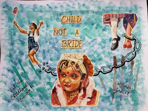 Girl child/watercolour art/ poster Women Safety Poster Drawing, Child Marriage Poster, Poster Philosophy, Penting Art, Refugees Art, Marriage Images, Bride Art, Beautiful Pencil Drawings, Child Marriage