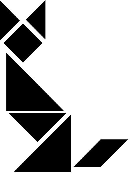 Tangram is an ancient Chinese game which uses 7 puzzle pieces to make all kinds of pictures you can think of. It's a great way to learn geometry and improv Art With Triangles, Pixel Dog, Gestalt Principles, Chinese Cat, Queen Of The Universe, Index Card A Day, Geometric Objects, Shapes Lessons, Animals Graphic