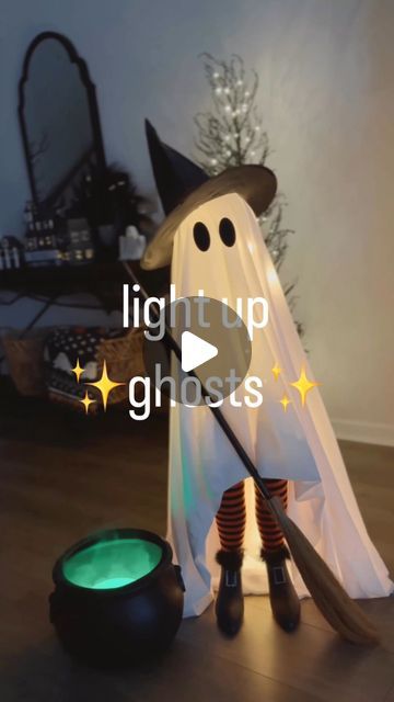 Elaina Zinke on Instagram: "Comment BOO to get links to these Amazon light up ghost kits and accessories I used to create these 3 variations! (Also links to my Halloween decor in the background)! 👻  **Also linked in my Amazon Storefront (in my bio) under “Light Up Ghosts”👻  #lightupghost #halloweendecor #halloweendiy #halloween #tomatocageghost #ghostwitch #girlwitch #halloweenfun #amazonfinds #getreadyforhalloween" Halloween Exterior Lights, Diy Light Up Halloween Decor, Diy Light Up Ghosts, Ghost Accessories, Ghost Halloween Decorations, Light Up Halloween Costumes, Light Up Ghost, Witch Decorations, Paper Lantern Decor