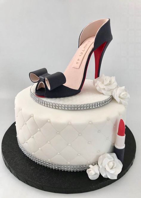 18th Birthday Cake Designs, 18th Party Ideas, High Heel Cakes, 18th Party, Makeup Cake, Eyebrow Makeup Tutorial, Shoe Cake, Make Up Cake, Simple Cake Designs