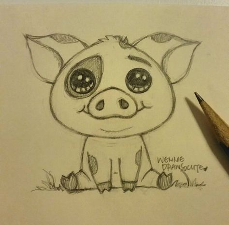 Pua - Draw So Cute Moana Pig Drawing, Pig Sketch Easy, Pua Moana Drawing, Cute Pig Drawing Easy, Cute Pigs Drawing, Cute Animal Sketches Easy, Moana Drawings, Hand Reference Photography, Cute Pig Drawing