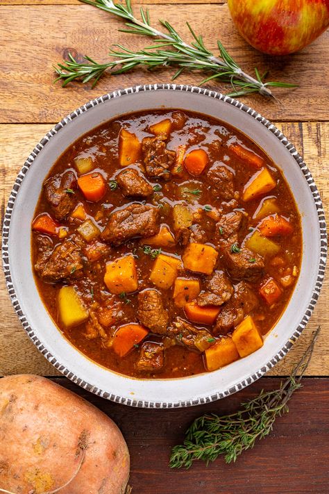 Sweet Potato Beef Stew Beef Stew With Sweet Potatoes, Flemish Beef Stew, Japanese Beef Stew, Basic Beef Stew, Stew With Sweet Potatoes, Sweet Potato Beef Stew, Kosher Rules, Beef Massaman Curry, Sweet Potato Stew