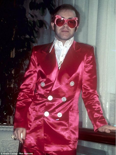 Flamboyant Men, Elton John Outfits, Elton John Glasses, Elton John Concert, Elton John Costume, Satin Suit, Captain Fantastic, Purple Carpet, Kids Choice Awards