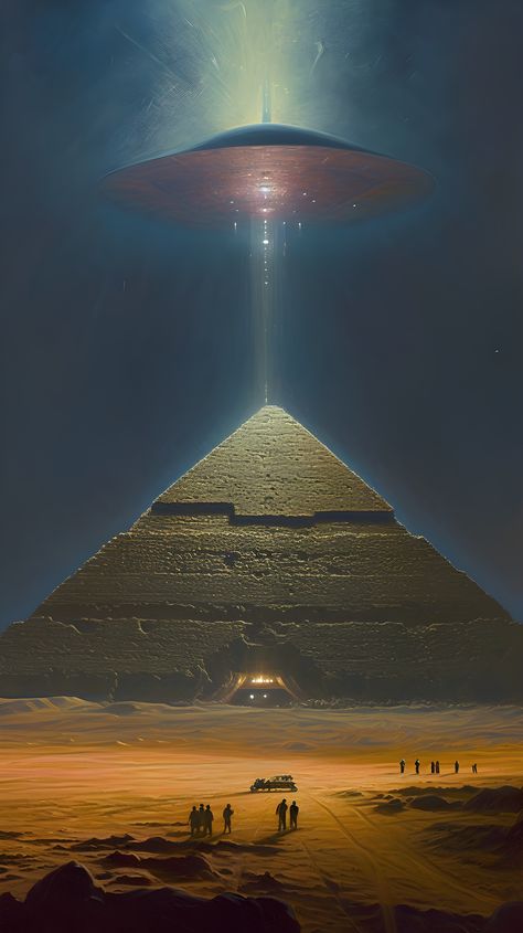 ufo and pyramid of giza illustration, abstract pyramid artwork, alien art print, sci-fi egypt poster, pyramid and ufo scene painting, alien encounter art, mysterious egypt wall decor, ufo and ancient pyramid canvas, sci-fi art collection, abstract pyramid poster print, otherworldly artistic expression, ufo in egyptian skies, alien invasion art, sci-fi egypt artistry, artistic ufo encounter, abstract pyramid aesthetic, ufo over giza poster art Fantasy Egyptian, Ancient Apocalypse, Pyramid Artwork, Horror Wallpapers, Pyramid Art, Egypt Wallpaper, Egypt Poster, Pyramid Of Giza, Egypt Concept Art