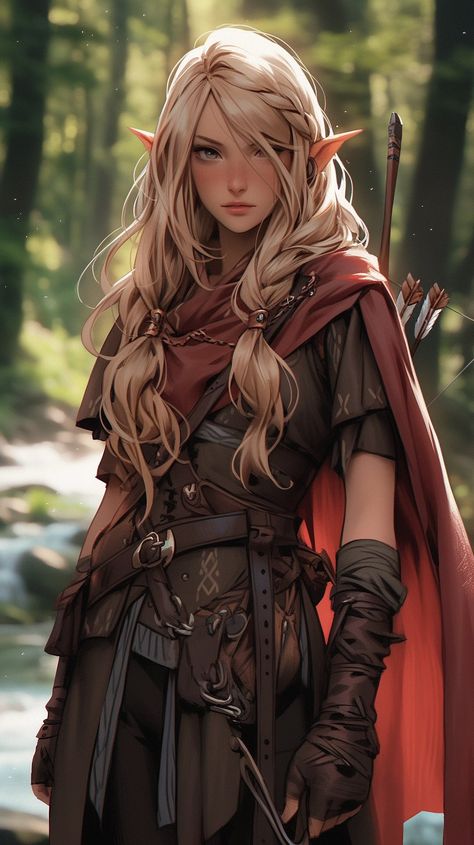 Image Ranger Outfit Female, Wood Elf Female, Dungeons And Dragons Ranger, D D Artwork, Female Elf, Elves Fantasy, Elf Art, Female Character Concept, Art Female