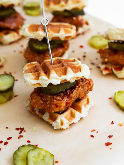 » Pumpkin Tiramisu Chicken Waffle Sliders, Waffle Sliders, Pork Rind Recipes, Honey Fried Chicken, Fried Chicken And Waffles, Making Fried Chicken, Sriracha Chicken, Nashville Hot Chicken, Hot Honey