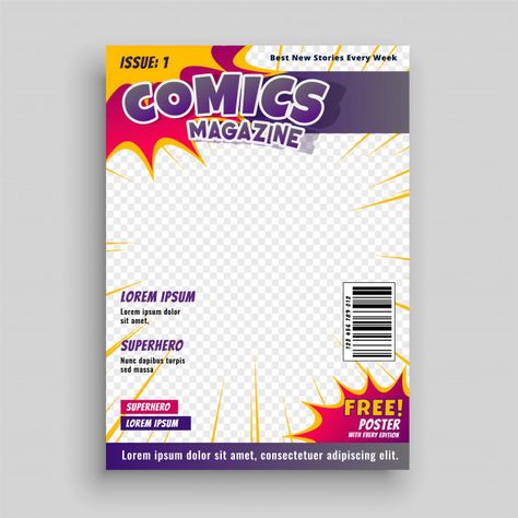 Comic Magazine Cover, Book Front Page, Front Page Template, Cover Template Design, Comic Magazine, Magazine Cover Template, Make A Flyer, Business Brochure Design, Label Shapes