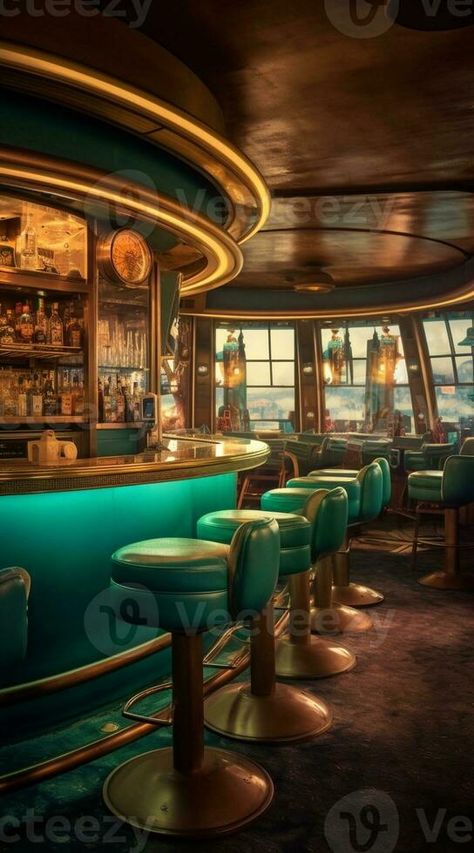 Interior of a cruise ship cafe bar, Generative AI Dive Club, Bar Ad, A Ship, Environment Design, Cafe Bar, Cruise Ship, Diving, Cafe, Bar