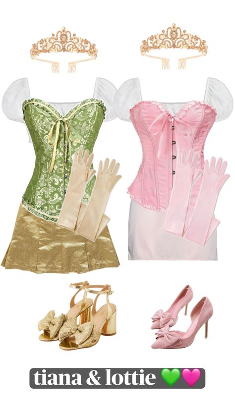 halloween costume inspiration duo aesthetic Lottie Costume, Tiana And Lottie, Duo Aesthetic, Halloween Costumes Trio, Tiana Costume, Costume Aesthetic, Halloween Costume Inspiration, Halloween Costume Outfits, Costume Inspo