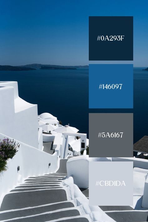 Blue Color Palette inspired by the picturesque vistas of Greece, this palette captures the serene beauty of the Aegean Sea. With tones reminiscent of clear skies, whitewashed buildings, and sandy shores, Aegean Breeze exudes tranquility and elegance, inviting you to experience the timeless charm of Greece's coastal landscapes. Smart Color Palette, Building Color Palette, Greece Color Palette, Sky Blue Color Palette, Royal Atlantis, Color Palette Combinations, Smart Gym, Blue Color Pallet, Color Thesaurus