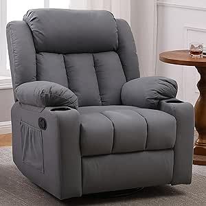 Ketaiyou Rocker Recliner Chair for Adults, Overstuffed Large Manual Recliner Swivel Glider with Massage and Heat, Upholstered Soft Fabric Living Room Reclining Sofa Chair (Technical Grey) Living Room Reclining Sofa, Chair Massage, Rocker Recliner Chair, Swivel Rocker Recliner Chair, Swivel Recliner Chairs, Swivel Recliner, Zero Gravity Chair, Gravity Chair, Swivel Glider