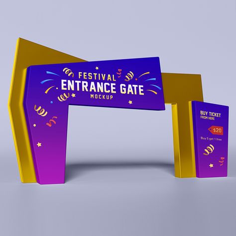 Free Exhibition Entrance Gate 3D Portal Mockup PSD Exhibition Entrance Design, Exhibition Entrance, Archway Ideas, Gate Event, Gate Designs, Entrance Gate, Free Mockup Templates, Entrance Design, Entrance Decor