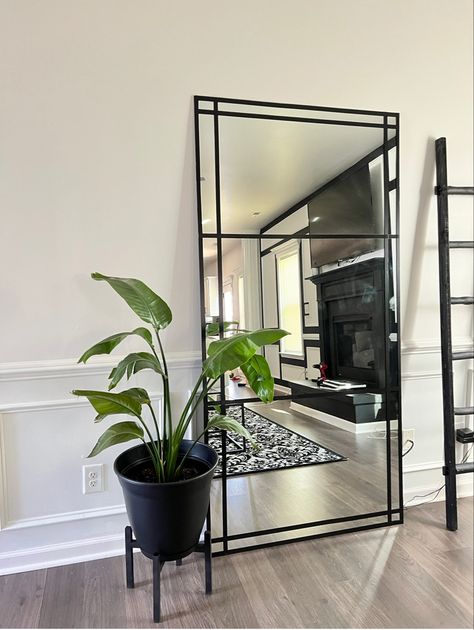 Black Tape On Mirror, Electric Tape Mirror, Black Tape Mirror Diy, Mirror Tape Ideas, Electrical Tape Mirror, Long Mirror Diy, Black Mirror Decor, Walmart Mirror Hack, Wall Mirror Design Ideas