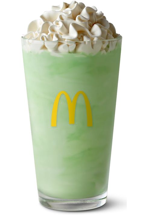 McDonald's Shamrock Shake Is Back For St. Patrick's Day Shamrock Shake Mcdonalds, Pot O Gold, Mint Shake, Green Shakes, Mcdonald Menu, Restaurant App, Green Drink, Shamrock Shake, St Patricks Day Food