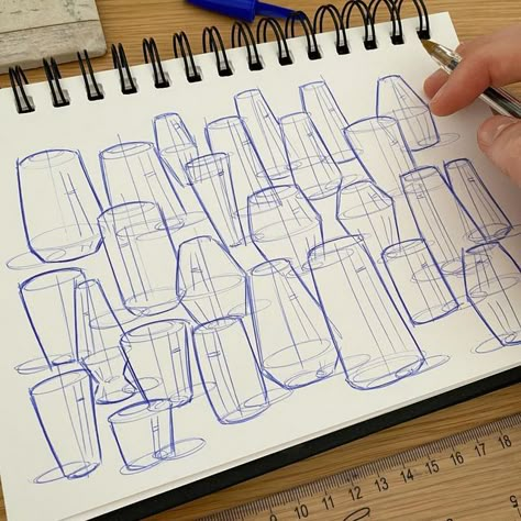 Industrial Design Sketch Beginner, Industrial Design Sketchbook, Sketch Exercises, Form Sketches, Sketching Exercises, Bottle Sketch, Ideation Sketches, Product Sketching, Product Design Sketch