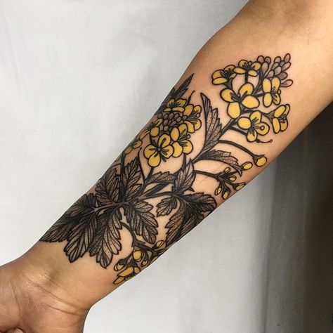 Mustard flowers for Dash, so great meeting you @duangchaiswani #mustardflowers #mustardplant #mustard #botanicaltattoo #ladytattooers… Mustard Seed Plant Tattoo, Mustard Seed Flower Tattoo, Mustard Plant Tattoo, Mustard Flower Tattoo, Mustard Tattoo, Mustard Seed Tattoo, Mustard Seed Plant, Seed Tattoo, Lilac Tattoo