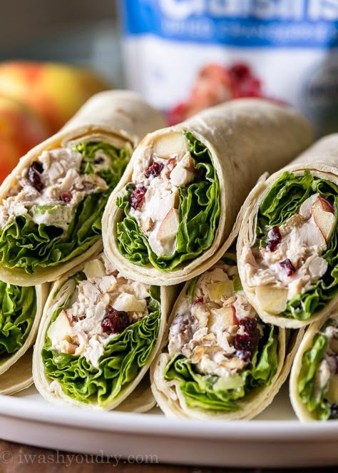 These creamy Chicken Apple Salad Wraps are the perfect bite for lunch! Filled with shredded chicken, crisp apples and juicy dried cranberries, these wraps have it all! Chicken Apple Salad, Chicken Salad Wrap Recipe, Fun Sandwiches, Shredded Chicken Sandwiches, Chicken Salad Dressing, Chicken Bacon Ranch Wrap, Slow Cooker Shredded Chicken, Salad Wrap, Chicken Salad Wrap