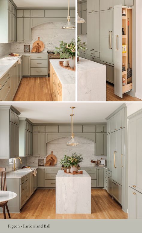 kitchen design 100 Sq Ft Kitchen, Pigeon By Farrow And Ball, Closed Kitchen Ideas, Split Kitchen, Closed Kitchen Design, Best Paint Brand, Ikea Units, Spec House, Wealthy Life