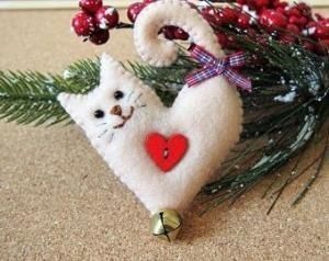 Cat Felt, Ornaments Tree, Cat Christmas Tree, Felt Crafts Christmas, Cat Christmas Gift, Heart Cat, Felt Christmas Decorations, Handcrafted Gifts, Xmas Stockings