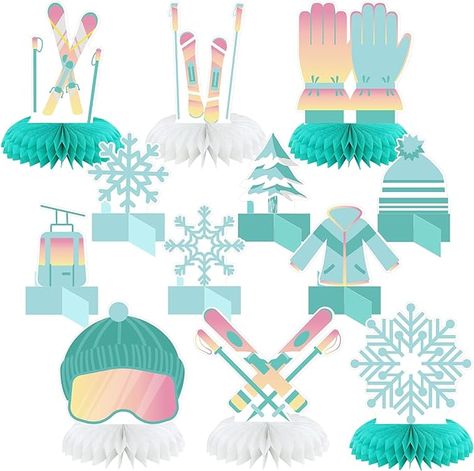 Amazon.com: Poen 12 Pcs Ski Party Decorations Skiing Honeycomb Centerpieces Apres Ski Table Decor Table Toppers Winter Ski Party Favors for Baby Shower Winter Skiing Sport Skier birthday Party Supply : Toys & Games Snowboard Birthday Party, Ski Birthday Party Ideas, Ski Party Decorations, Ski Table, Ski Themed Party, Apres Ski Party Decoration, Ski Lodge Party, Immersive Environment, Kids Party Centerpieces