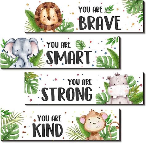 4 piece jungle animal motivational wall plaques. Motivational Sentences, Room Decor For Boys, Jungle Animals Decorations, Jungle Theme Classroom, Safari Nursery Decor, Fa Fal, Animal Room, Animal Wall Decor, Boys Bedroom Decor